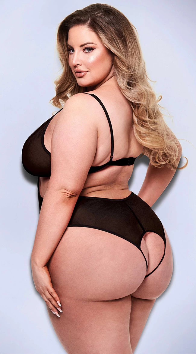 Plus Size Mesh It Up Crotchless Teddy - Image 2