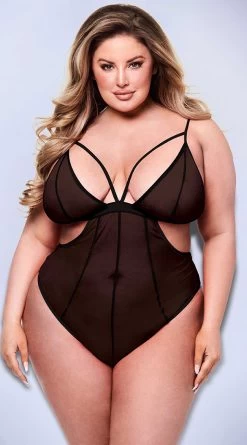 Plus Size Mesh It Up Crotchless Teddy