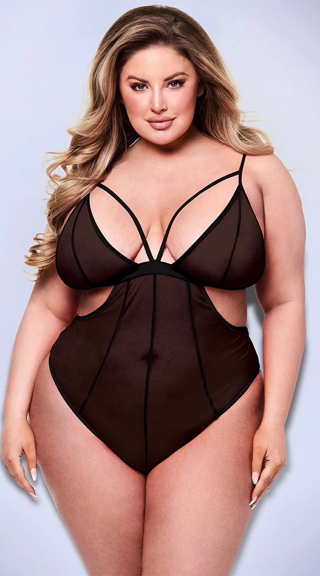 Plus Size Mesh It Up Crotchless Teddy