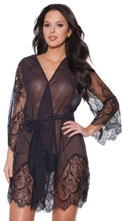 Coquette Draping Mesh And Lace Robe