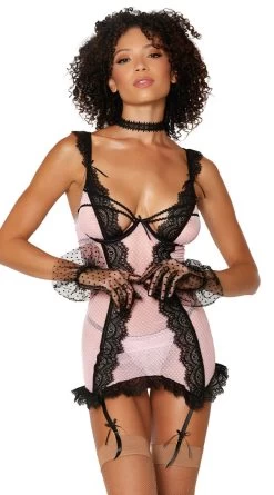 Dreamgirl Feminine Mesh And Lace Chemise Set