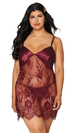 Dreamgirl Plus Size Burgundy Elegance Chemise Set