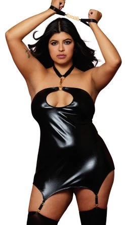 Dreamgirl Plus Size Spank Me Faux Leather Chemise Set