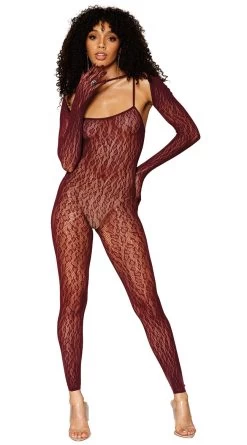 Dreamgirl Burgundy Leopard Bodystocking Set