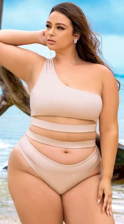 Plus Size Ivory Mermaid One Shoulder Bikini