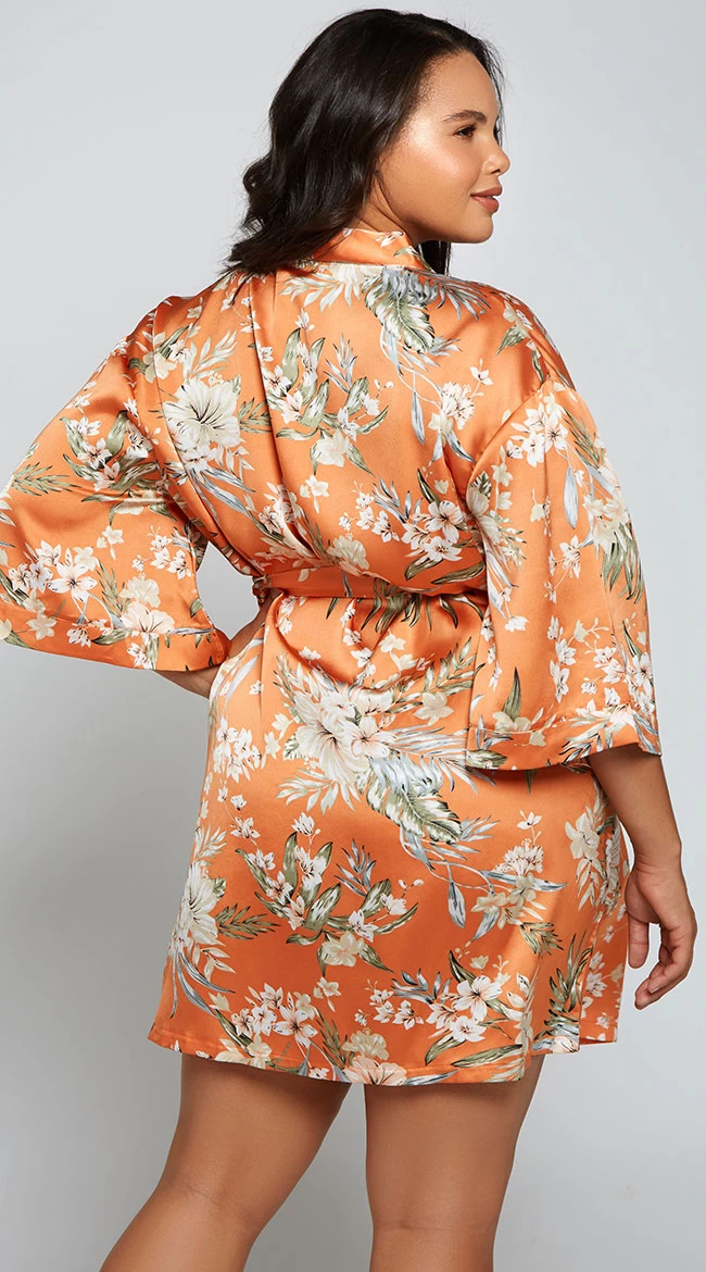Plus Size Full Bloom Satin Robe - Image 3