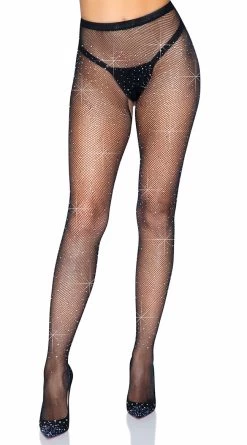 LEG AVENUE Rhinestone Fishnet Crotchless Pantyhose