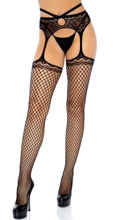 LEG AVENUE Ava Net Garter Belt Stockings