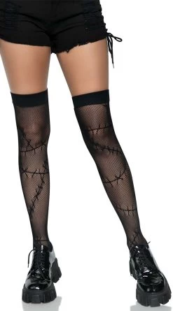LEG AVENUE Stitched Up Fishnet Thigh High Stockings