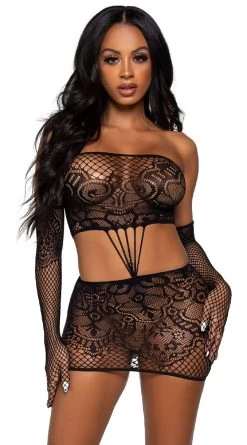 LEG AVENUE Fishnet And Lace Tube Dress Set