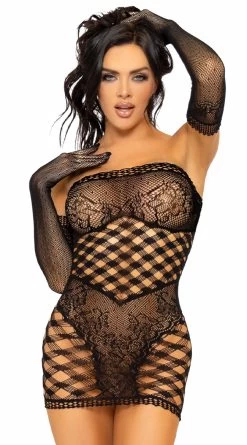 LEG AVENUE Netted Tube Dress And Gloves Set