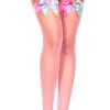 MUSIC LEGS Neon Fishnet Stockings With Rainbow Satin Bows