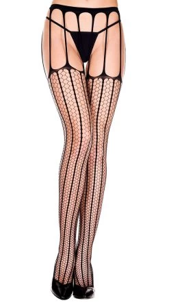 MUSIC LEGS Hexagon Slashed Suspender Pantyhose