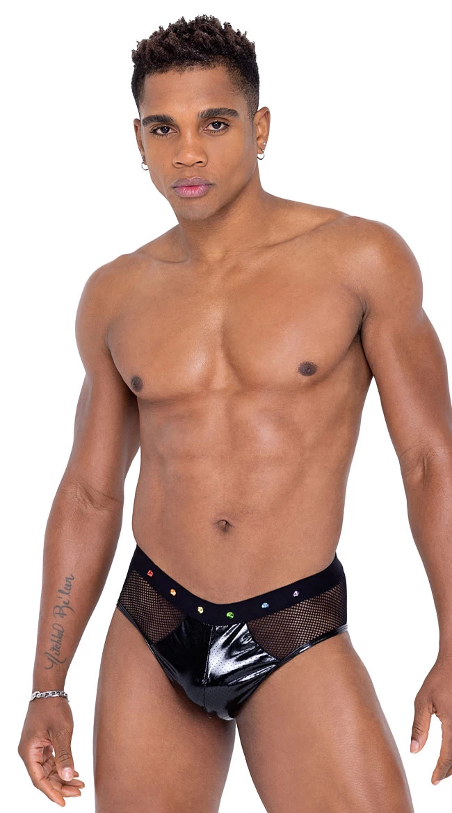 Roma Men's Studded Vinyl And Fishnet Briefs