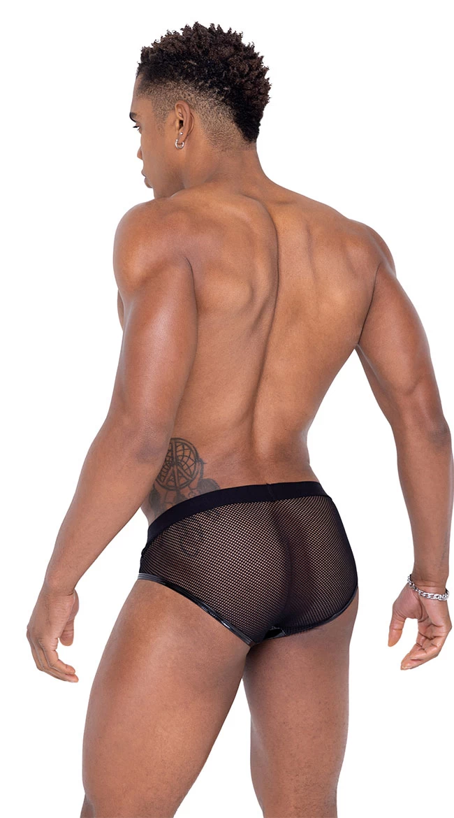 Roma Men's Studded Vinyl And Fishnet Briefs - Image 4