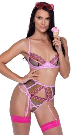 Roma Strawberry Sherbet Bra And Garter Set