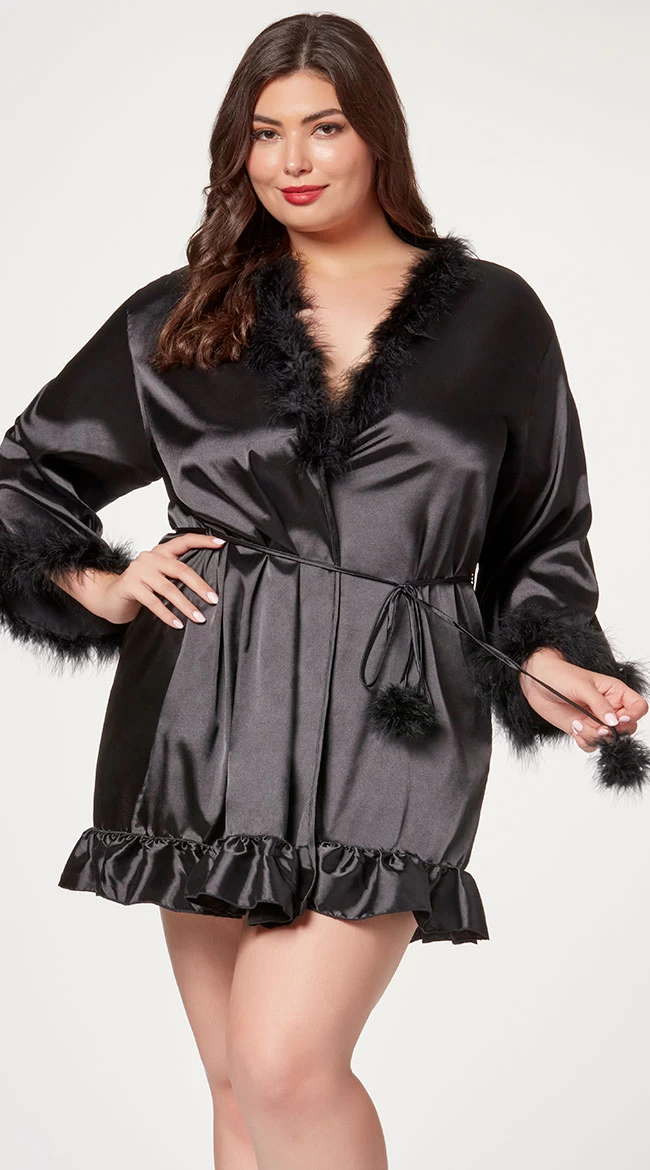 Plus Size Fuzzy Silk Short Robe